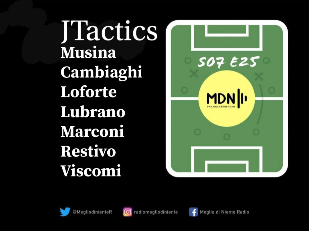 RadioMDN's tweet image. J-TACTICS (S07 E25).
Stasera, fuori una nuova puntata di #JTactics 
Focus su: vittoria all'esordio per #Tudor in #JuveGenoa and more...
Link del canale:
spreaker.onelink.me/A4NZ/z4k4wtr3