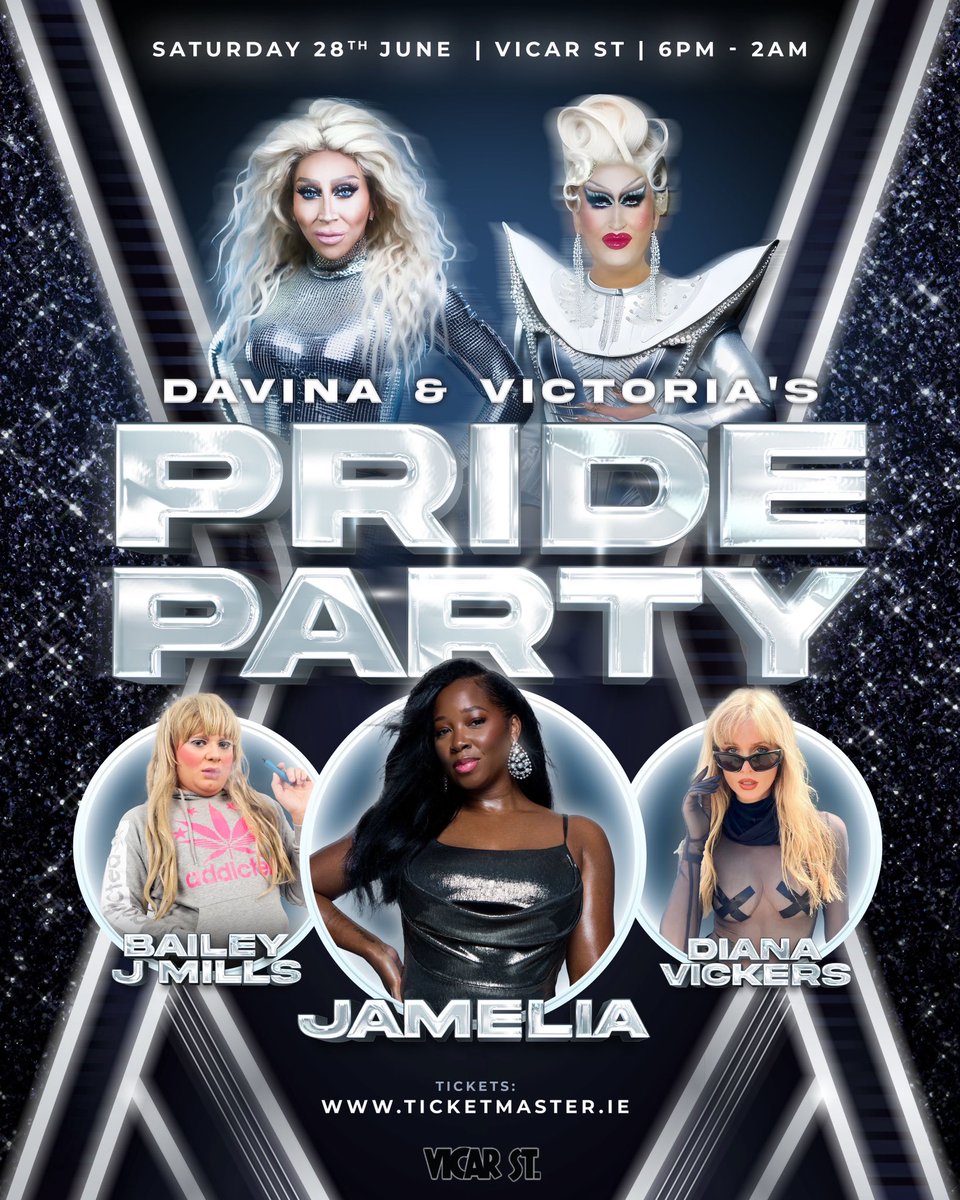Victoria Secret (@victoria_secret) on Twitter photo JUST ANNOUNCED: Our Pride Pop Party at <a href="/Vicar_Street/">Vicar St</a> is back. Thrilled to bring you some amazing life acts,  <a href="/baileymills99/">Bailey Jaye Mills</a>, <a href="/DianaVickers/">Diana Vickers</a> & <a href="/Jamelia/">Jamelia ๐ฏ๐ฒ</a>. Doors open from 6pm and we go right through until 2am. 
ON SALEโฆ from tomorrow at 2pm via <a href="/TicketmasterIre/">Ticketmaster Ireland</a> โค๏ธ๐ณ๏ธโ๐๐ณ๏ธโโง๏ธ
<a href="/DavinaDevine/">Davina Devine</a> JUST ANNOUNCED: Our Pride Pop Party at <a href="/Vicar_Street/">Vicar St</a> is back. Thrilled to bring you some amazing life acts,  <a href="/baileymills99/">Bailey Jaye Mills</a>, <a href="/DianaVickers/">Diana Vickers</a> & <a href="/Jamelia/">Jamelia ๐ฏ๐ฒ</a>. Doors open from 6pm and we go right through until 2am. 
ON SALEโฆ from tomorrow at 2pm via <a href="/TicketmasterIre/">Ticketmaster Ireland</a> โค๏ธ๐ณ๏ธโ๐๐ณ๏ธโโง๏ธ
<a href="/DavinaDevine/">Davina Devine</a>