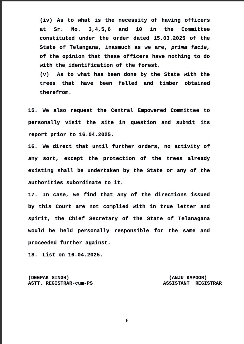 Supreme Court's order staying tree felling in Kanchi Gachibowli area.

"Huge number of trees are being felled and apart from that huge machinery is being deployed, which has already destroyed an area of around 100 acres. The report also found that certain number of peackcoks,