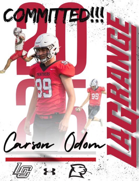 Carson Odom (@carsonodom10) on Twitter photo Excited to announce that I am 100% COMMITTED to LaGrange! <a href="/LaGrangeFTBL/">LaGrange College Football</a> <a href="/Coach__Talbert/">Coach Talbert</a> <a href="/coachchrisjerry/">Coach Chris</a> Excited to get to work!
<a href="/CoachMobbs/">Coach Mobbs</a> <a href="/JaxCoRecruitsFB/">JaxCo Football Recruits</a> Excited to announce that I am 100% COMMITTED to LaGrange! <a href="/LaGrangeFTBL/">LaGrange College Football</a> <a href="/Coach__Talbert/">Coach Talbert</a> <a href="/coachchrisjerry/">Coach Chris</a> Excited to get to work!
<a href="/CoachMobbs/">Coach Mobbs</a> <a href="/JaxCoRecruitsFB/">JaxCo Football Recruits</a>