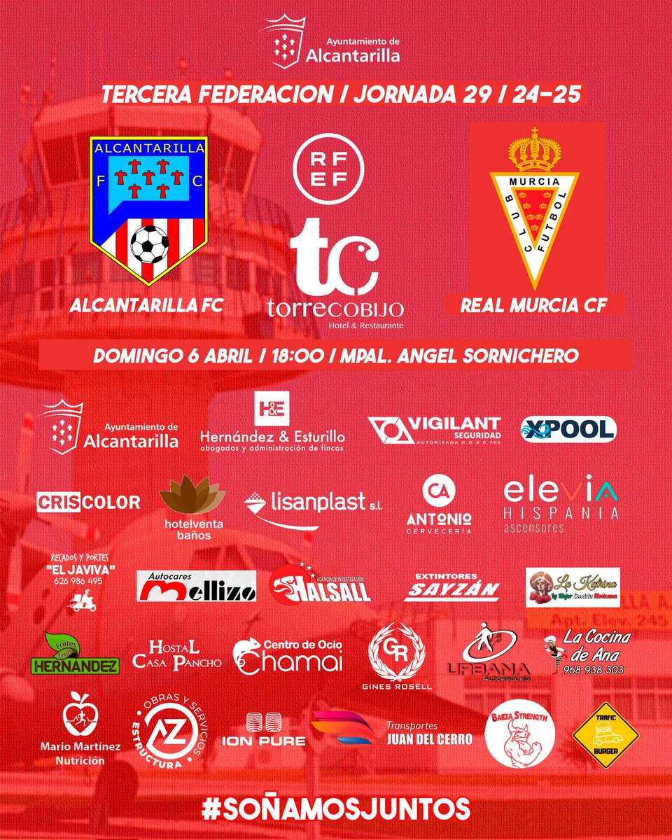 AlcantarillaFC's tweet photo. ⚽ 𝗧𝗘𝗥𝗖𝗘𝗥𝗔 𝗥𝗙𝗘𝗙

🏆 Jornada 29
🆚 @canteragrana
🏟️ Mpal. Ángel Soenichero
📅 Domingo 6 de Abril
⏰ 18:00 horas

⚪🔴🪽

#SiSePuede https://t.co/lVdLFe9TrB