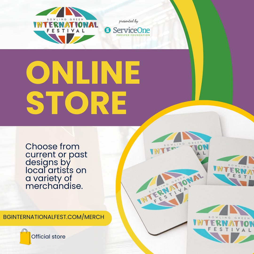 bginternational's tweet image. Get ready for the Bowling Green International Festival by Service One Credit Union! Show your love for the festival year-round - Get apparel and accessories in our online store anytime. Start shopping at bginternationalfest.com/merch   #BGIFbySOCU #Merch #Shop