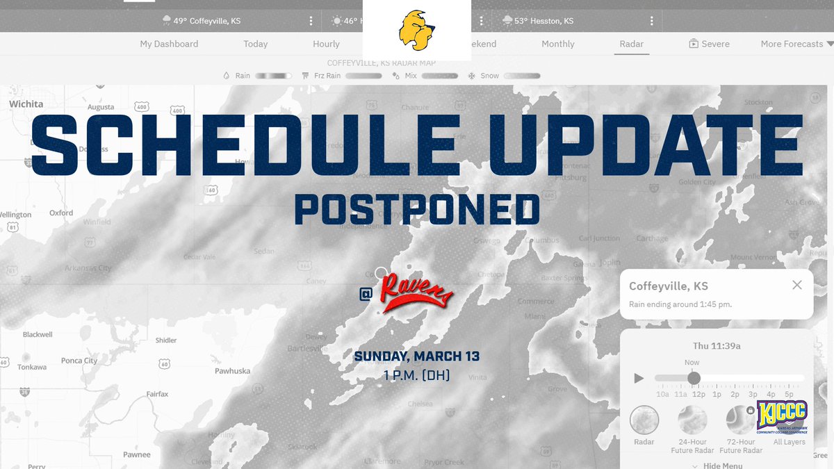 Highland Athletics (@hccscotties) on Twitter photo 🚨Schedule Update🚨
With rain forecast to continue through 2 p.m. in Coffeyville, today's softball doubleheader has been postponed to Sunday, April 13. 🚨Schedule Update🚨
With rain forecast to continue through 2 p.m. in Coffeyville, today's softball doubleheader has been postponed to Sunday, April 13.
