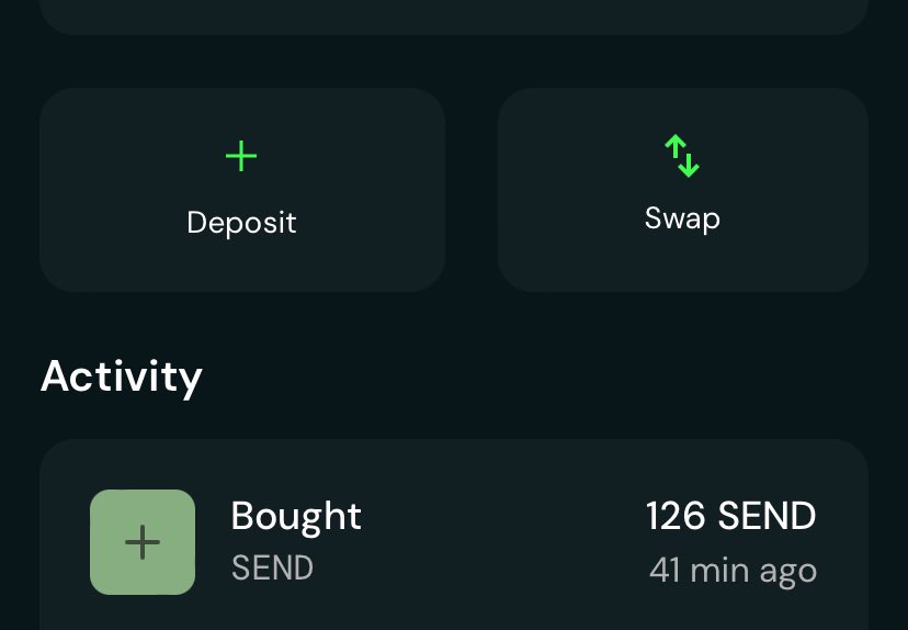 _DevOps7's tweet image. It’s not even 24 hours, and now swaps have been incorporated into the Send app! Users can now swap $USDC for $SEND tokens seamlessly within the app. Big moves happening fast! Wow @Send , What Next @ethentree Bring it!!!!!💚