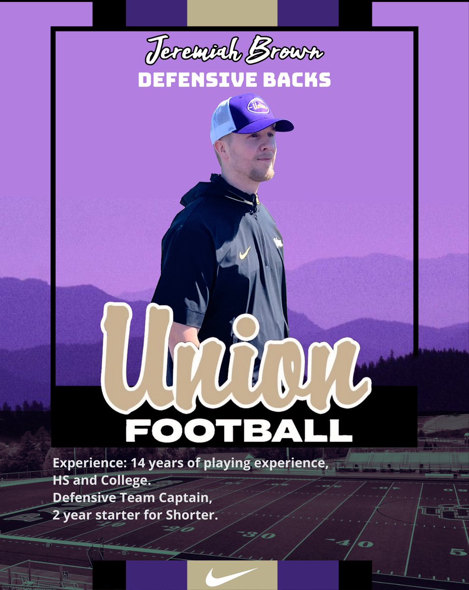 Announcing coach #2 today for <a href="/unioncofootball/">UC Football</a> , I ask you welcome Jeremiah Brown, our new DB coach. Jeremiah is a former player of mine and was selected Captain of his college football team. Welcome! #EAT25