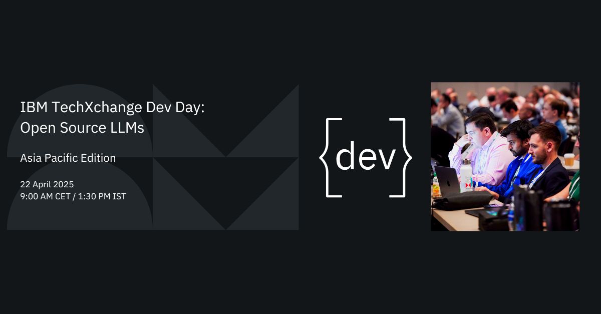 bemyapp's tweet image. Calling all AI builders! 🚀 Whether you're developing AI Agents, Assistants, or apps, #IBMTechXchange Dev Day is your gateway to mastering #OpenSourceLLMs. Join us for expert-led workshops! 🗓 April 22 | Virtual. Secure your spot! 👉 bit.ly/3XVIFfh