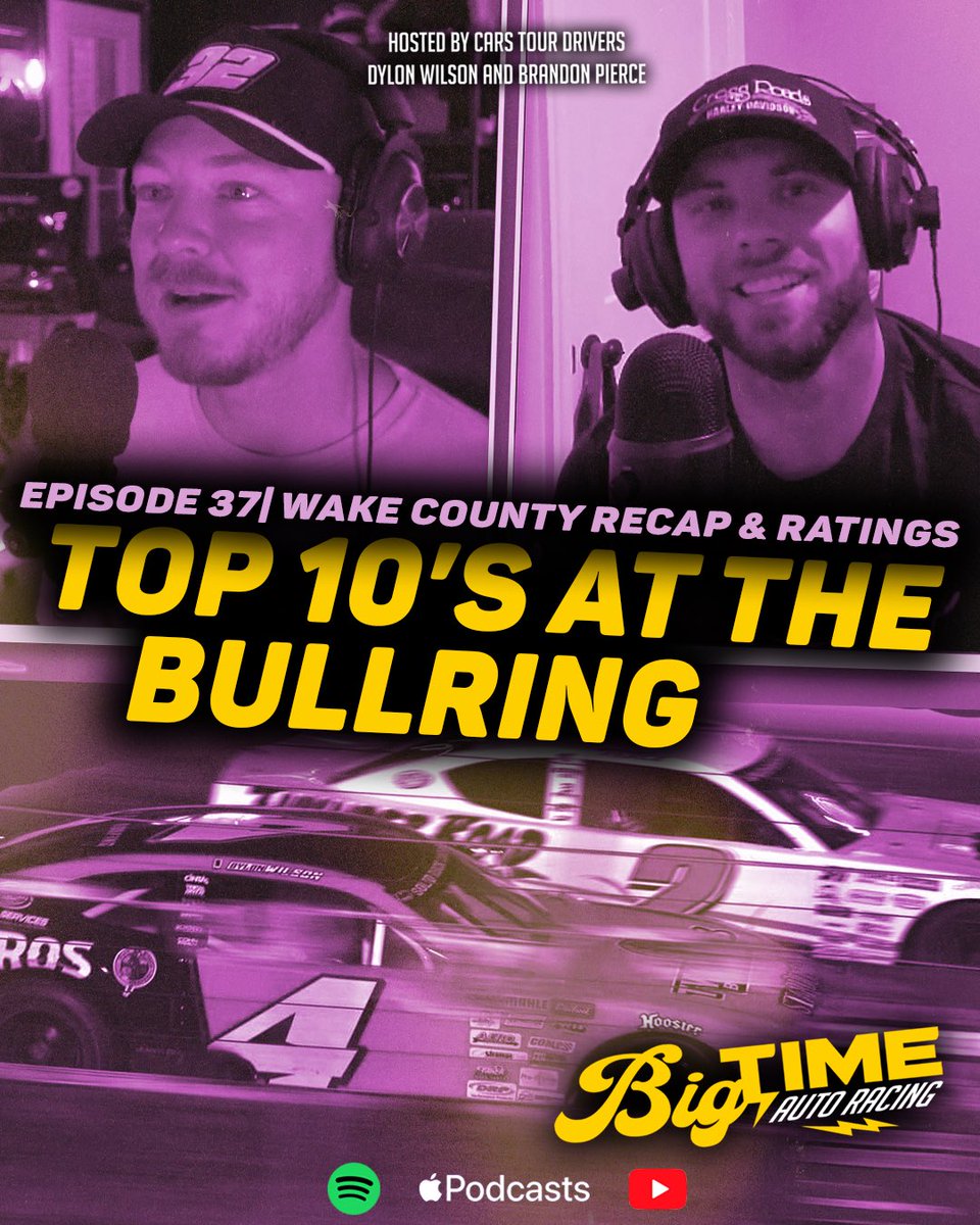 FRWDDRVE's tweet photo. BIG TIME AUTO RACING PODCAST
EP. 37 | @CARSTour Wake Co recap. 

Fresh off a pair of top 10’s, the boys are back at it on BTAR. 

🥊 Elbows Up
⏰Just made it 
🏆Track Ratings 
🐂Race Recaps
😏Dylon ran over by buddies
📺BIG TIME tv. @FS1 https://t.co/iin1ngIljJ