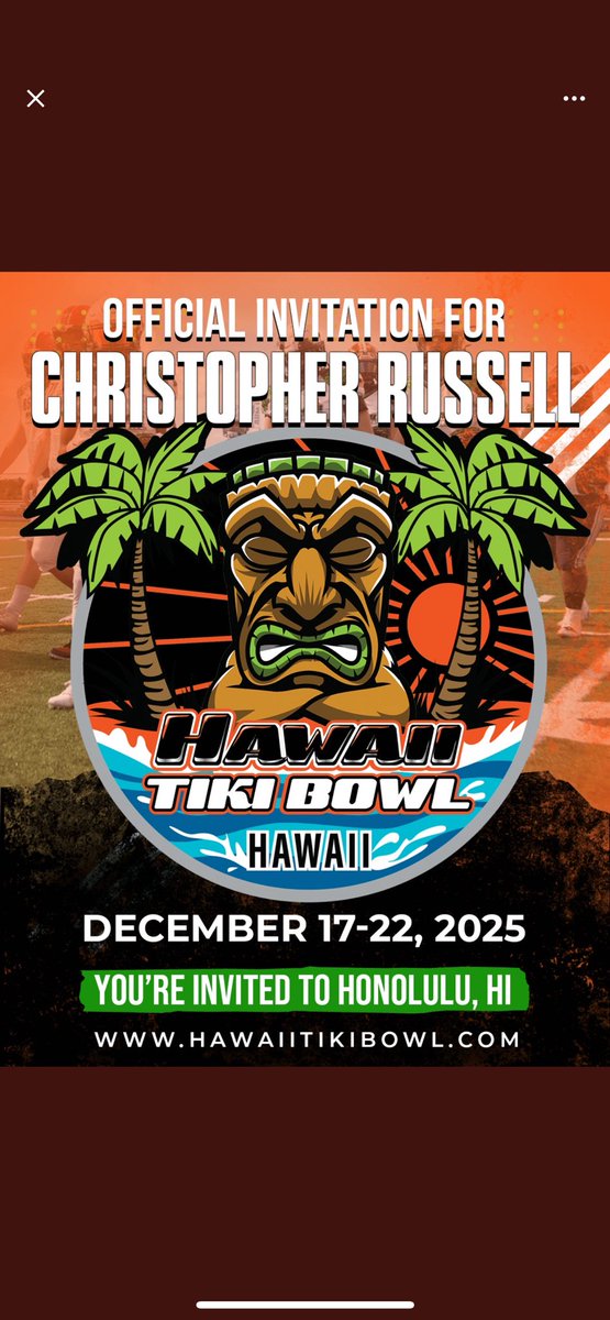 Thank you <a href="/HawaiiTikiBowl/">Hawaii Tiki Bowl</a> for the invitation! Cant wait for next December! <a href="/FBswarmfootball/">Flour Bluff Football</a> <a href="/declan_deyoung/">Declan DeYoung</a> #FB