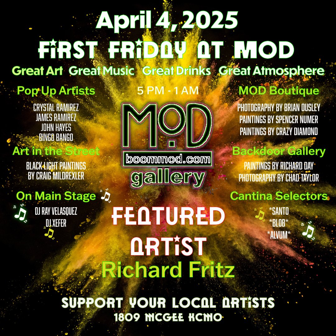 First Friday at <a href="/BOOMMOD/">MOD Gallery & Space</a> in the #kccrossroadsartsdistrict! Come on by and check out the great art!  #firstfriday