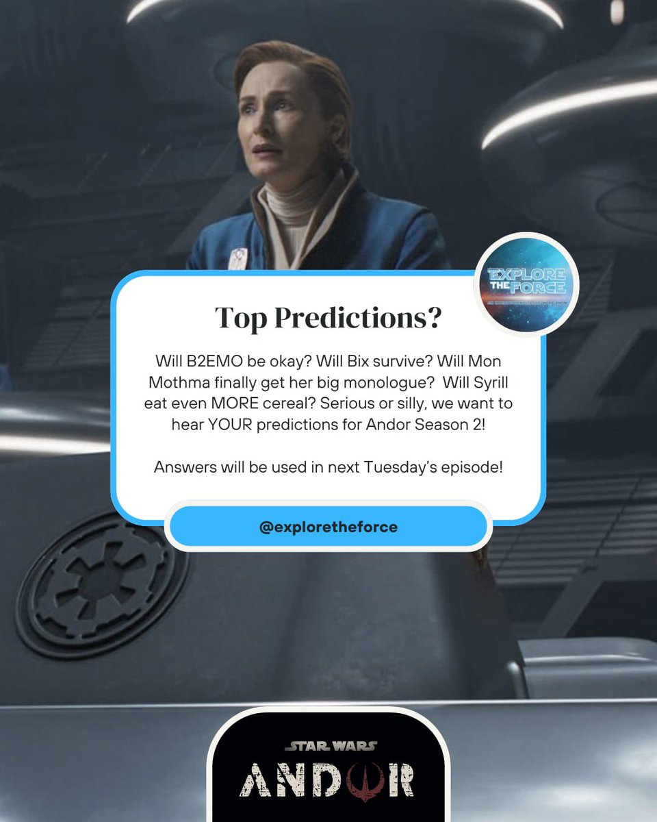 Exploretheforce's tweet photo. As always let us know YOUR thoughts ready for next week’s episode and we will read them out!!!! #starwars #starwarsuk #starwarsfans #starwarspodcast #starwarsandor #disneyuk #disneyplus #lucasfilm #exploretheforce https://t.co/BuNMLEoEk0