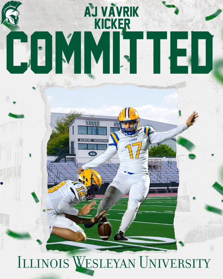 AJ Vavrik (@ajvav44) on Twitter photo I’m excited to announce my commitment to play football at Illinois Wesleyan University. I would like to thank my friends family coaches and teammates who have helped me. <a href="/LyonsTwpFball/">LT Lions Football</a> <a href="/CoachHolte/">Tyler Holte</a> <a href="/IWUTitanFball/">ILLINOIS WESLEYAN FOOTBALL</a> I’m excited to announce my commitment to play football at Illinois Wesleyan University. I would like to thank my friends family coaches and teammates who have helped me. <a href="/LyonsTwpFball/">LT Lions Football</a> <a href="/CoachHolte/">Tyler Holte</a> <a href="/IWUTitanFball/">ILLINOIS WESLEYAN FOOTBALL</a>