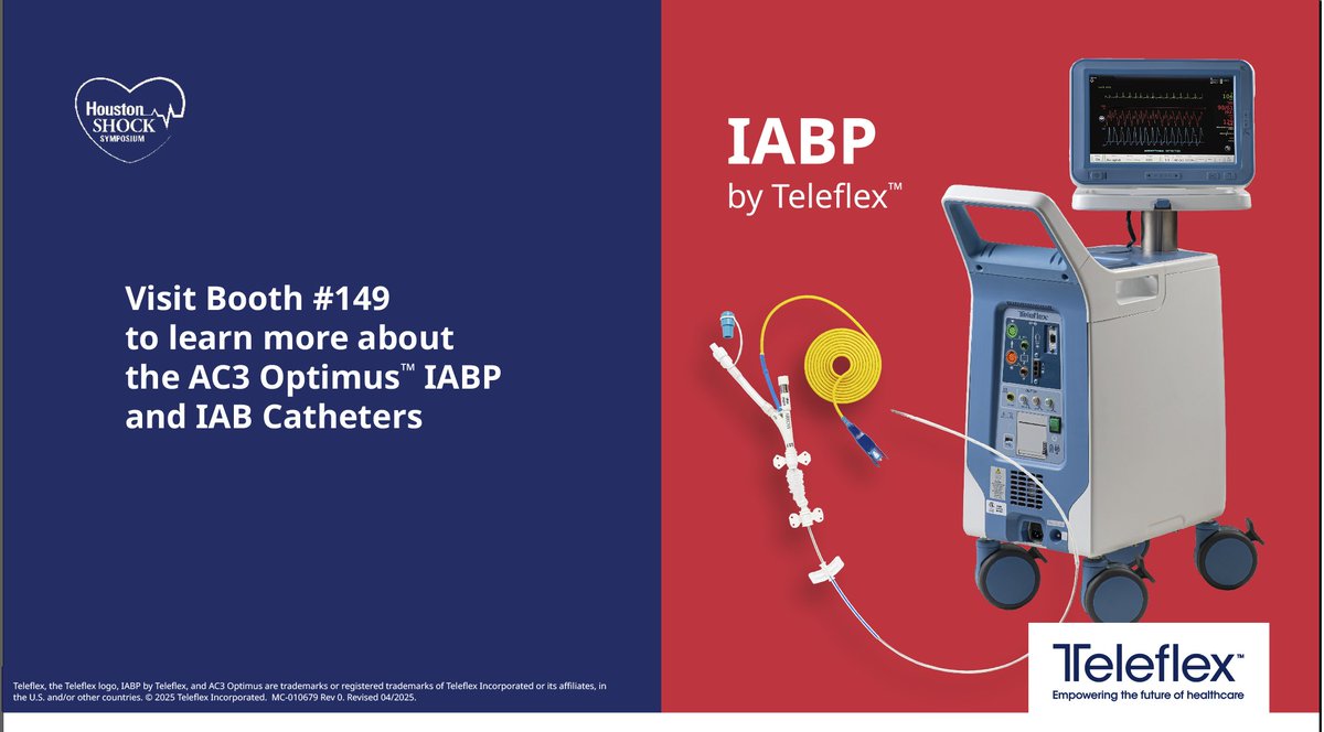 TeleflexCardiol's tweet image. Are you at #HSS25?
Stop by Booth #149 to learn about the AC3 Optimus™ IABP and Catheters. Innovation starts here!
Learn more at: spklr.io/6044Nmpn

Rx only. Indications, Safety, and Warnings:  
#Teleflex #TeleflexInterventional #IABPbyTeleflex #MCS