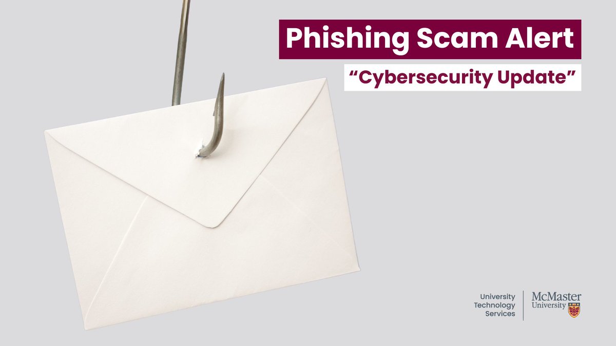 McMasterIT (@mcmasterit) on Twitter photo 🚨 Attention <a href="/McMasterU/">McMaster University</a> community! 🚨
There’s a new phishing scam making the rounds on campus.
Protect yourself: Check the Phish Bowl for the latest scams and tips on what to avoid. Stay alert and secure! 🔒 #CyberSecurity #StaySafe
View the new post: mcmu.ca/PhishbowlCyber… 🚨 Attention <a href="/McMasterU/">McMaster University</a> community! 🚨
There’s a new phishing scam making the rounds on campus.
Protect yourself: Check the Phish Bowl for the latest scams and tips on what to avoid. Stay alert and secure! 🔒 #CyberSecurity #StaySafe
View the new post: mcmu.ca/PhishbowlCyber…
