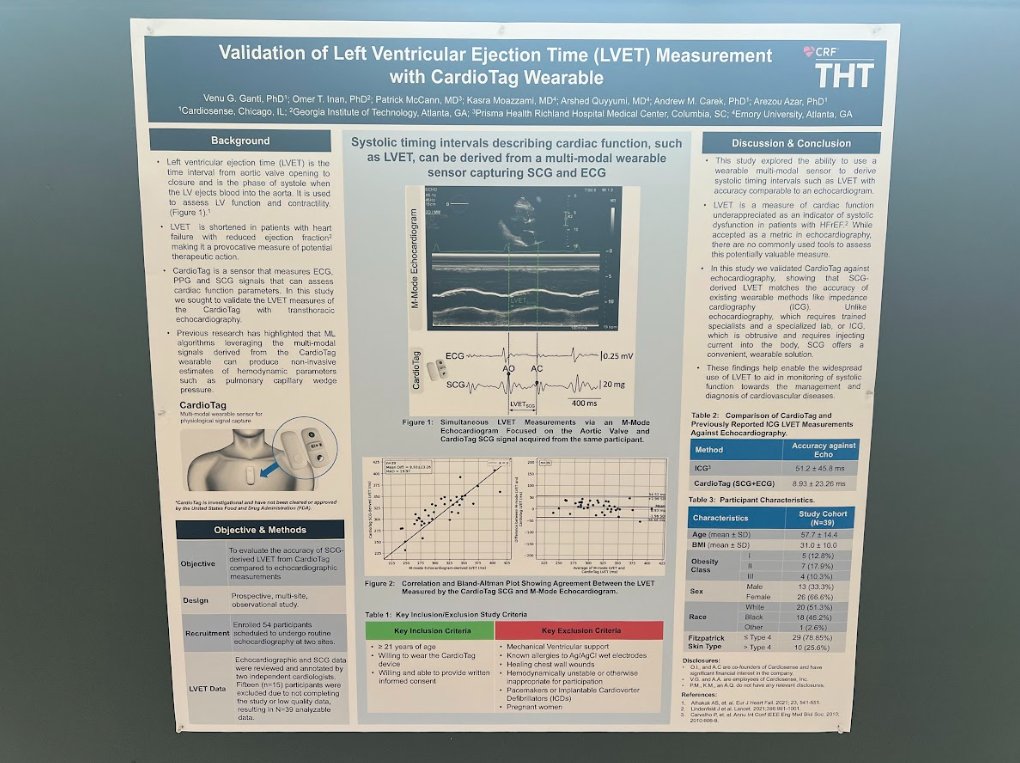 Exciting news from #THT2025!
The latest study validated the ability of our wearable sensor to noninvasively &amp; accurately capture SCG, ECG &amp; PPG signals to measure LVET, compared to echocardiography, opening new possibilities. Thx to all collaborators!
#HeartFailure #WearableTech