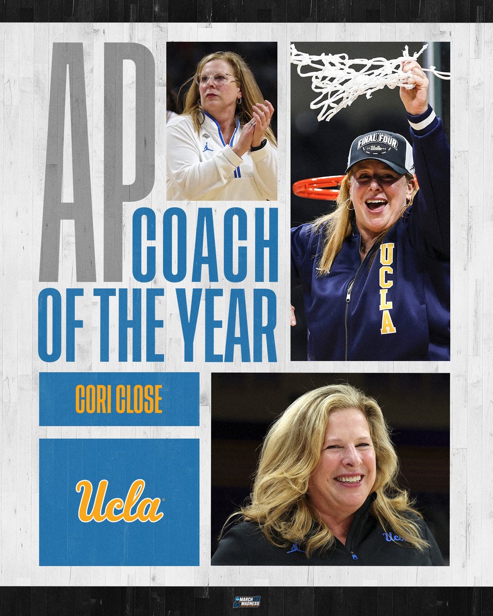 MarchMadnessWBB's tweet photo. 2025 AP Coach of the Year, @CoachCoriClose .

#NCAAWBB x #MarchMadness https://t.co/jdQZdC7mD8