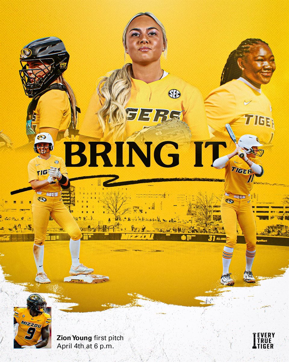 Mizzou Softball vs. top-ranked Texas is already must-watch... and Zion Young's throwing the first pitch?
Yeah, we're all in. 🥎🔥
#MIZ
#ETTB <a href="/MizzouAthletics/">Mizzou Athletics</a>
<a href="/MizzouSoftball/">Mizzou Softball</a>