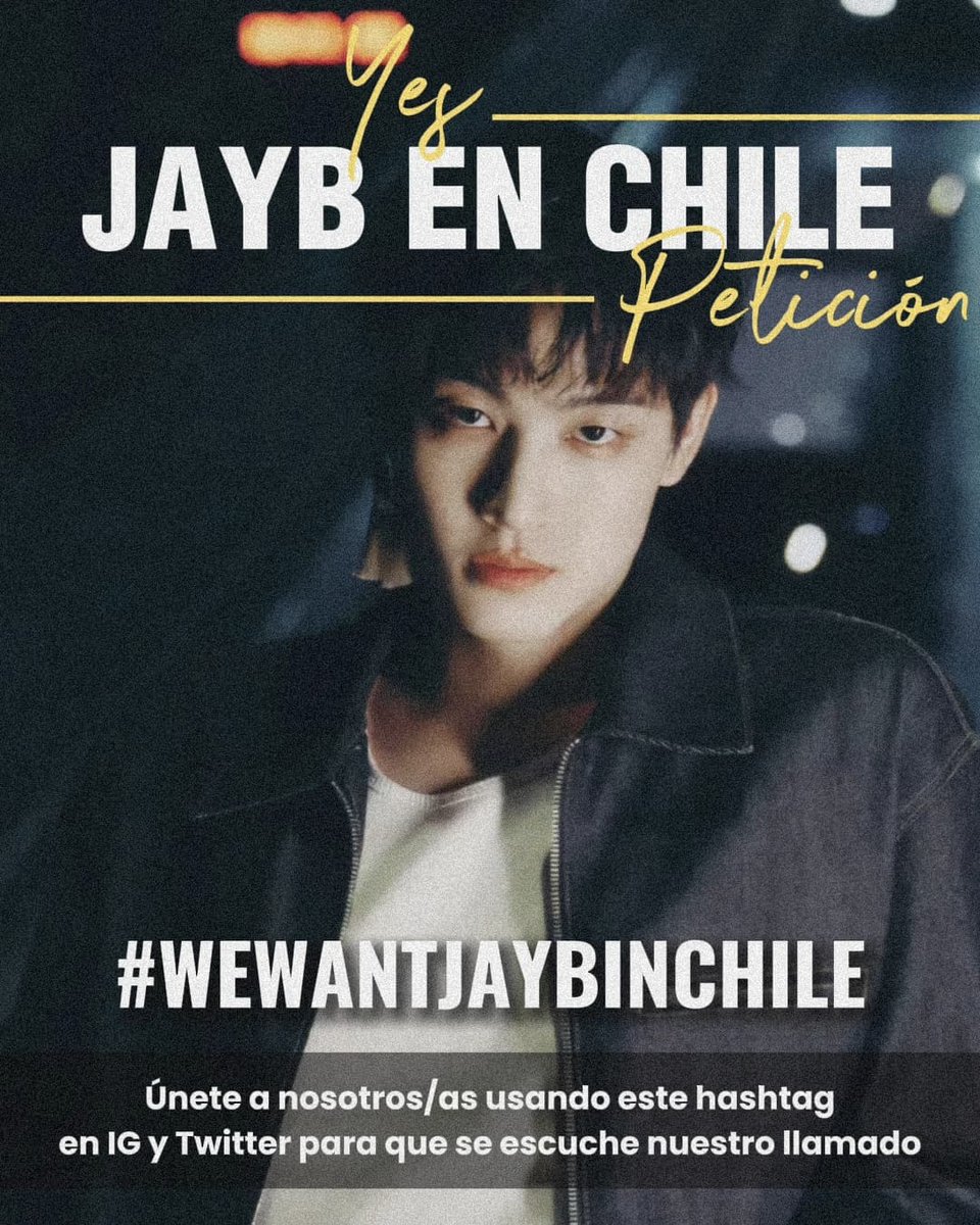 JBGOT7Chile's tweet photo. ¡Ahgases!
Como saben, JAY B anunció tour por latinoamérica pero lamentablemente, nuestro país no está incluido 🥹 Por esto invitamos a participar con el  #WEWANTJAYBINCHILE en diferentes redes sociales para llamar la atención de las productoras (en esta oportunidad, WMAIS+) 🥹 https://t.co/NZTQLRa0BK