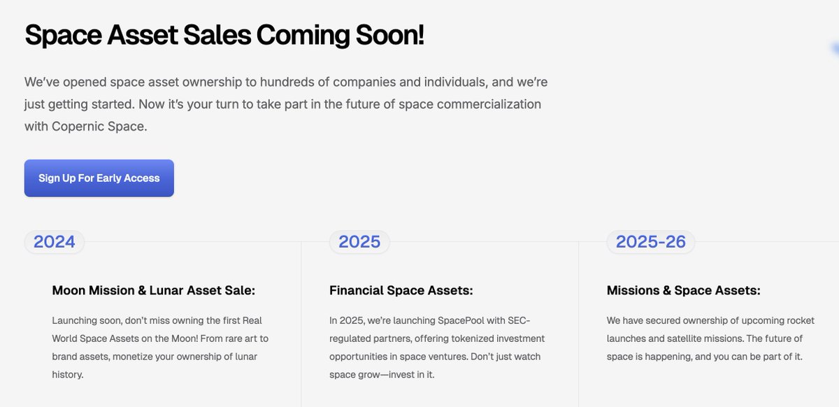 🚀<a href="/CopernicSpace/">👨‍🚀Copernic Space🚀</a> is making real-world space assets as easy to access and trade as crypto

🔹 Proved demand with sold-out Moon Mission I
🔹 Moon Mission I successfully landed
Next?
🔹 Tokenize Moon Mission I payloads as Real-World Space Assets
🔹 Open secondary market trading