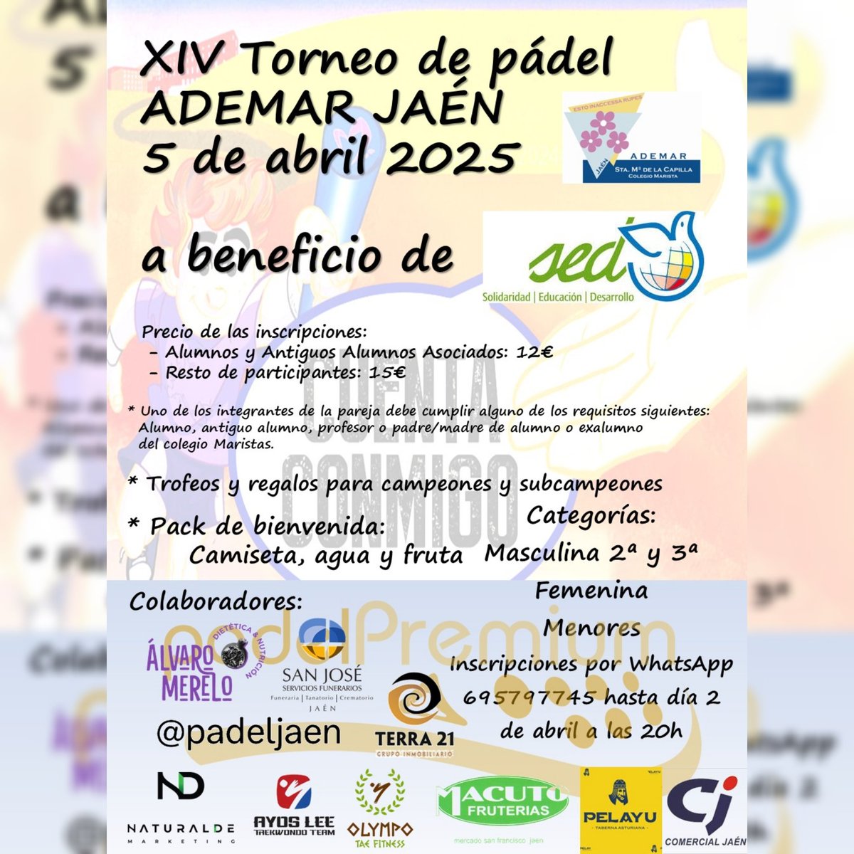 Ya están publicados en nuestra web los Cuadros y Horarios del XIV Torneo Ademar Jaén de este sábado.
Suerte a todos!!!

padelpremium.com/xiv-torneo-de-…