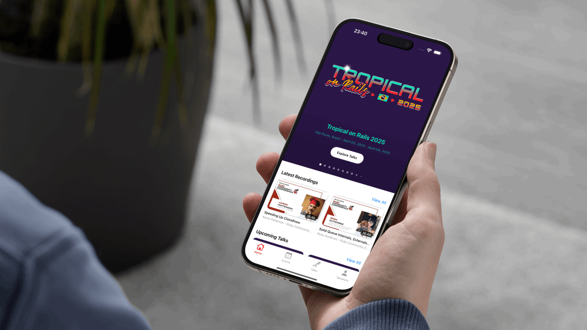 Marco Roth (@marcoroth_) on Twitter photo As revealed at <a href="/tropicalonrails/">Tropical on Rails</a> today, we are introducing an iOS app for <a href="/rubyevents_org/">RubyEvents</a> to push and support the recent uptick in Ruby Events around the world.
#tropicalonrails #tropicalonrails2025 As revealed at <a href="/tropicalonrails/">Tropical on Rails</a> today, we are introducing an iOS app for <a href="/rubyevents_org/">RubyEvents</a> to push and support the recent uptick in Ruby Events around the world.
#tropicalonrails #tropicalonrails2025