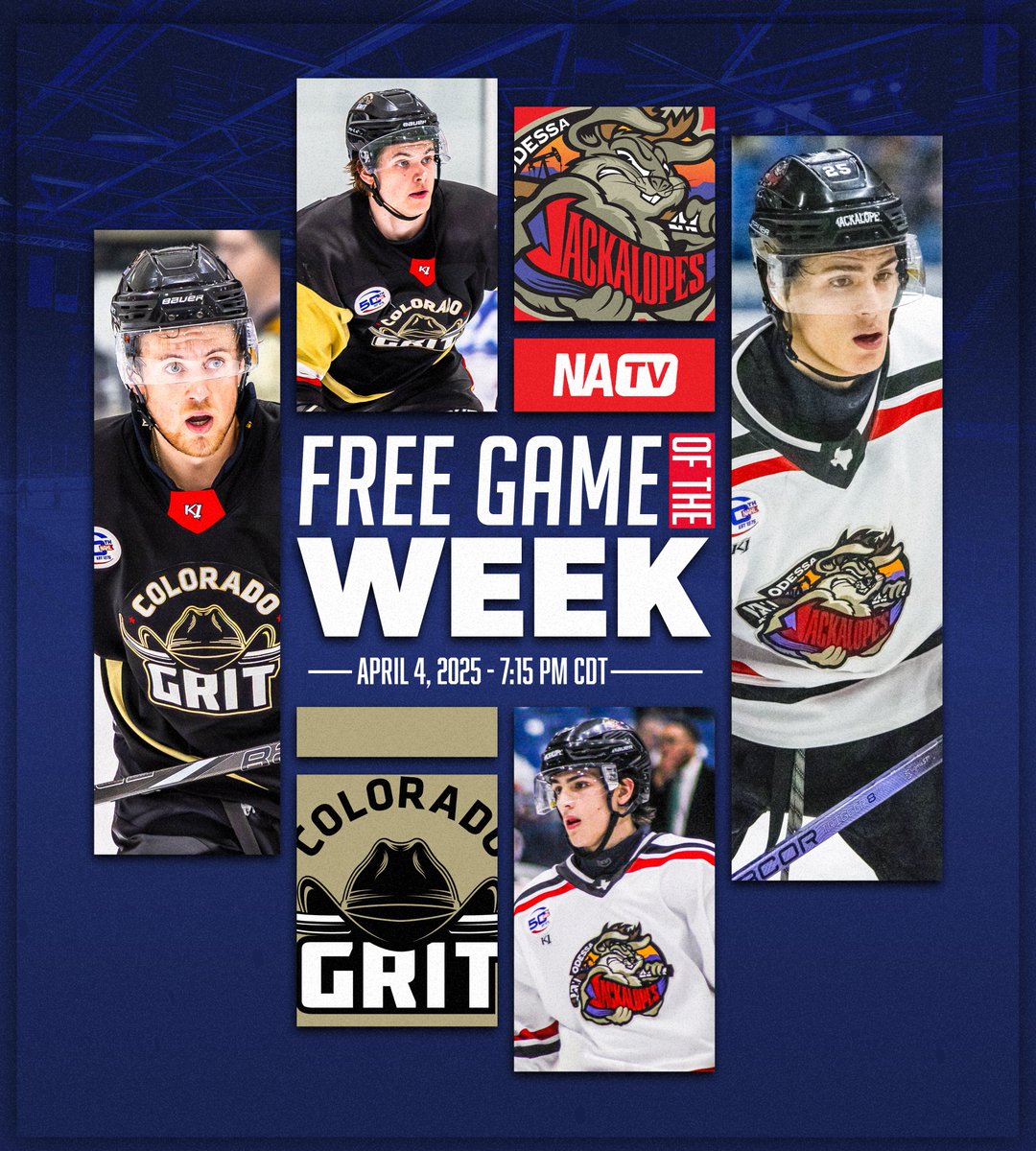 Grit 🆚 Jackalopes

Watch Colorado and Odessa battle for the final South playoff position for FREE! (📸: Kristy Lourance)

📆: April 4th - 7:15 PM CDT
🔗: NAHLTV.com