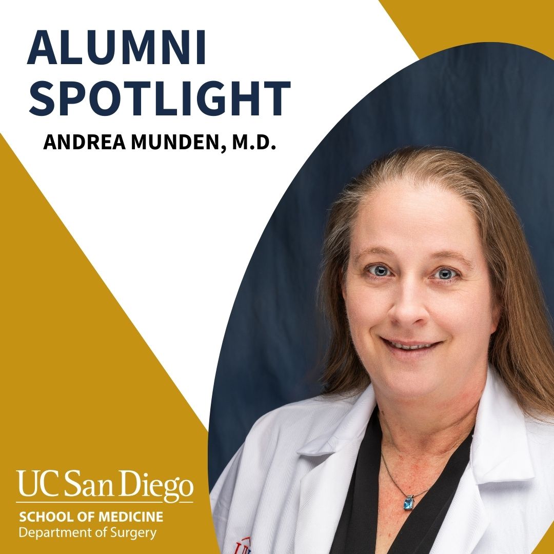 UCSDsurgery's tweet image. &quot;No one will better understand the highs and lows of residency like your co-residents. I would not have made it through residency without them.” — Andrea Munden, M.D., on her relationship with her co-residents at @UCSDSurgery. 

#UCSDSurgery #AlumniSpotlight