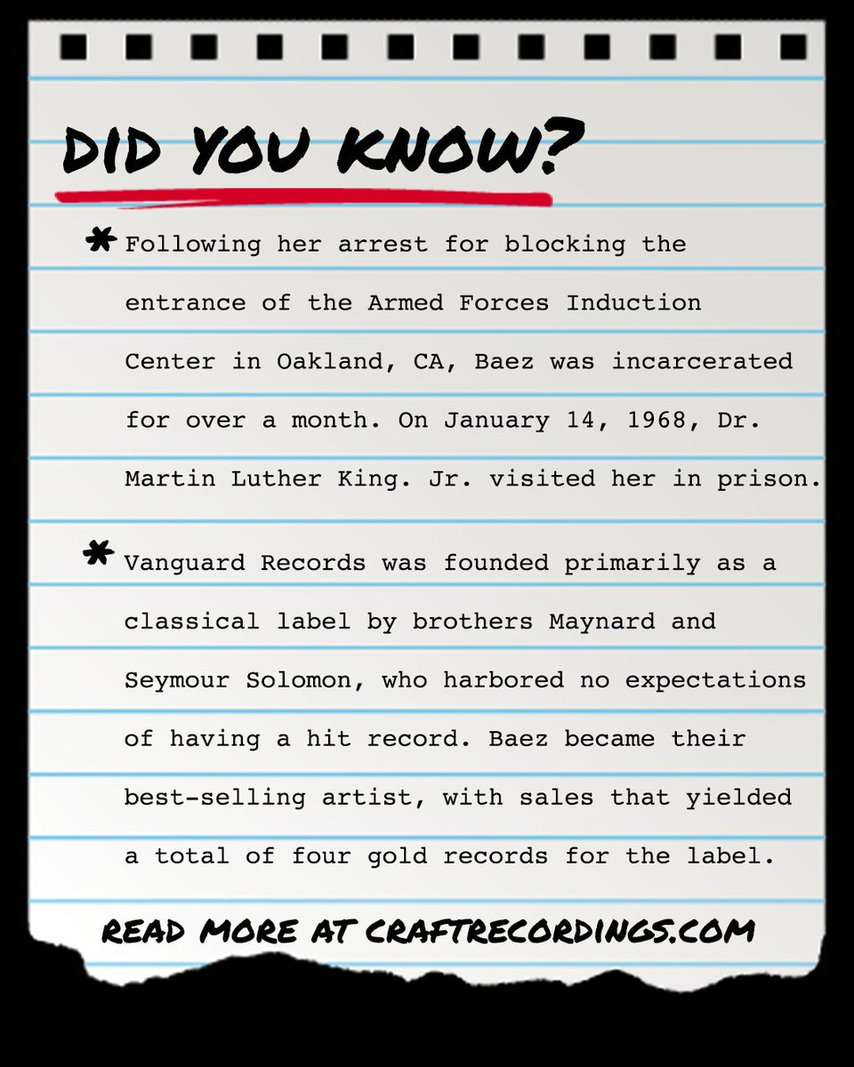 From “Silver Dagger” to “House of the Rising Sun,” “Donna Donna” and more, #JoanBaez’s stunning 1960 debut album features timeless classics that highlight her undeniable voice.

Revisit the album, as well as her other essential records, right here: found.ee/joanbaez-disco…