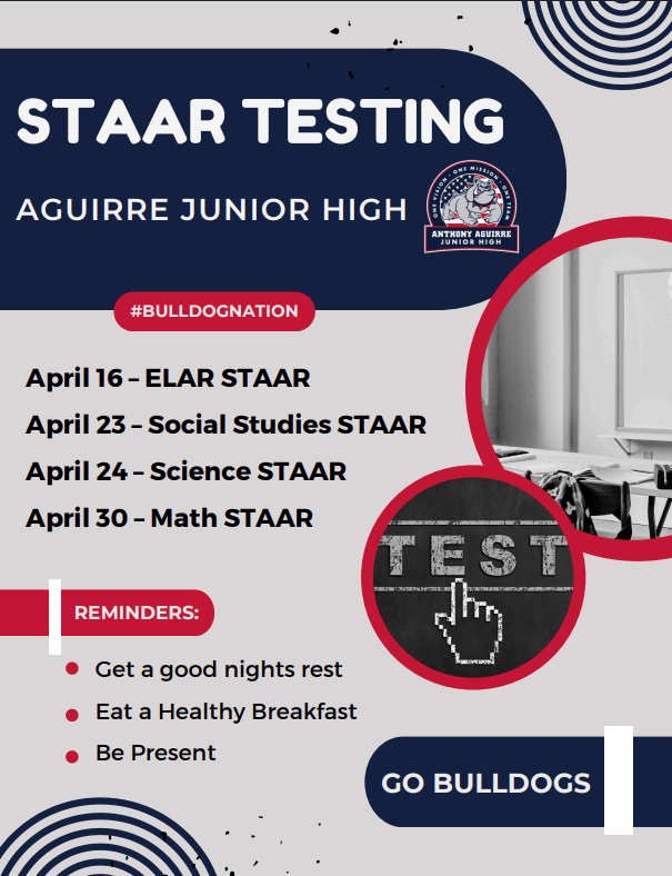 It's STAAR Testing Month. Attendance matters, please be sure to send your scholar to school everyday. Help your scholar succeed by ensuring they get rest, eat breakfast, and arrive on time. 🐾❤️ #BulldogNation