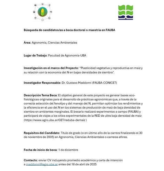 Gustavomaddonni's tweet photo. Te queres sumar a mi equipo 🌽? Ahora tenes la oportunidad de hacerlo y fortalecer tu formación de grado 🎓Aplica a esta beca 👇Más información por mail maddonni@agro@uba.ar https://t.co/DQTYdIIRMS