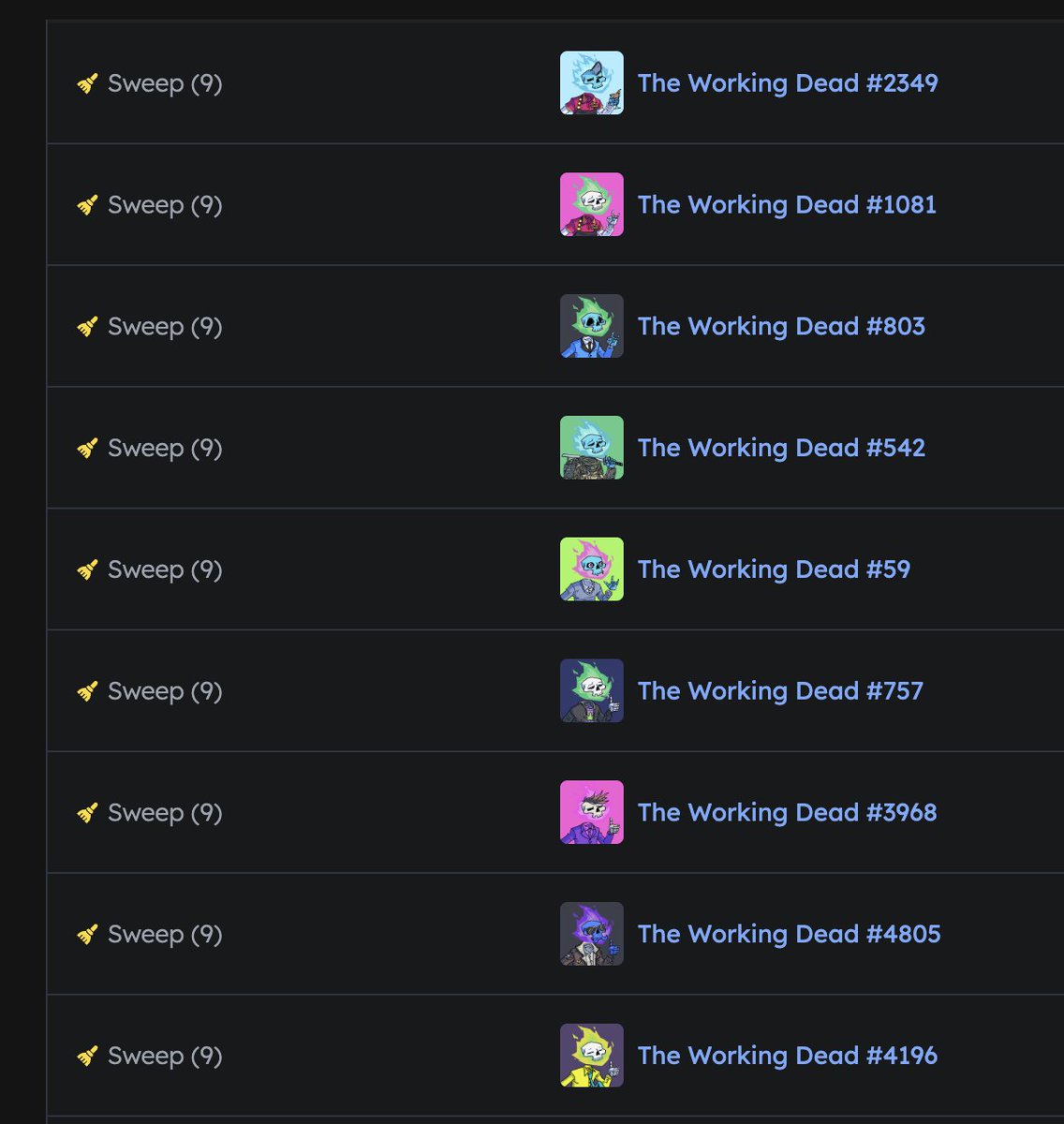 A small sweep of The Working Dead NFTs made, most of these will be staked for free $WORk 

I still believe we have a long way to go with TWD 

<a href="/workingdeadnft/">The Working Dead</a> <a href="/wisdom_courses/">Wisdom.</a>