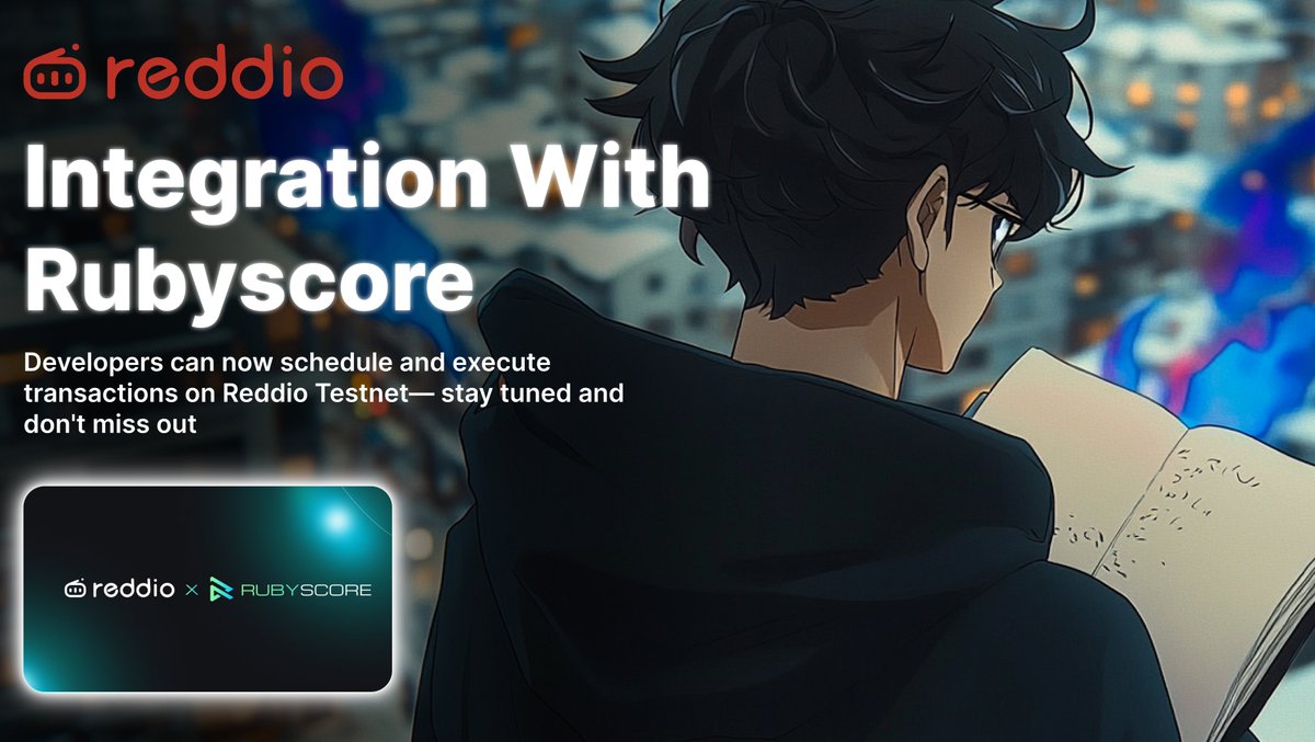 godofwaaar's tweet image. Hey everyone! 

I’m thrilled to drop some exciting news straight from the @reddio_com crew!   

🎉 We’ve just teamed up with @rubyscore_io to bring you something awesome— Reddio is now integrated into their Deferred Transactions Service!    

#Reddio #RubyScore #BlockchainVibes