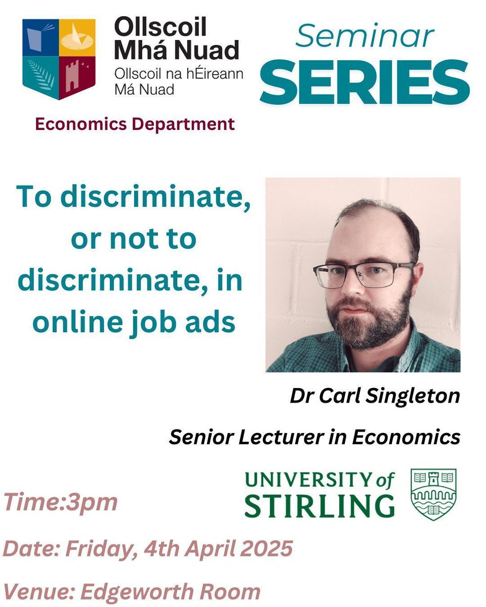MU_Econ's tweet image. REMINDER to join us tomorrow, 4th of April for our Seminar Series with @csingletonecon of @StirUni  #Economics #DateforYourDiary