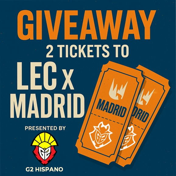 G2HISPANO's tweet photo. Para celebrar que la LEC viene a Madrid traemos un sorteo de 2 entradas para el evento de KOI

Cómo participar? Muy fácil

- Dale RT a este tweet
- Sigue a la cuenta @G2HISPANO 
- Únete a nuestro discord y reacciona al sorteo

Tenéis 1 semana!

Enlace debajo de este tweet https://t.co/WzZ3mI8a8k