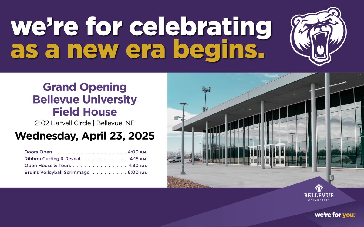 We’re for celebrating together as a new era begins! Join us for the grand opening of our new Field House on April 23 and stay to watch the Bruin volleyball scrimmage match. 

We hope to see you there!