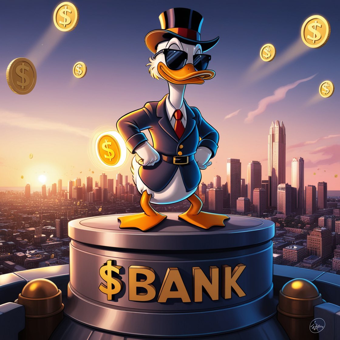 He doesn’t follow trends.
He owns the vault.

Built on Solana. Paid in $SOL.
This is $BANK. 🦆💼💰