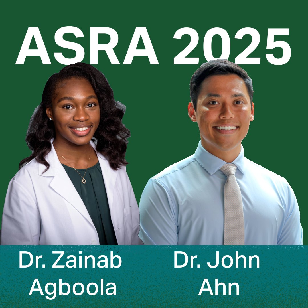 UAB Anesthesiology (@uab_anesthesia) on Twitter photo Drs. Agboola and Ahn have had posters accepted for the 50th Annual Regional Anesthesiology and Acute Pain Medicine Meeting.
<a href="/ASRA_Society/">ASRA Pain Medicine</a> Drs. Agboola and Ahn have had posters accepted for the 50th Annual Regional Anesthesiology and Acute Pain Medicine Meeting.
<a href="/ASRA_Society/">ASRA Pain Medicine</a>