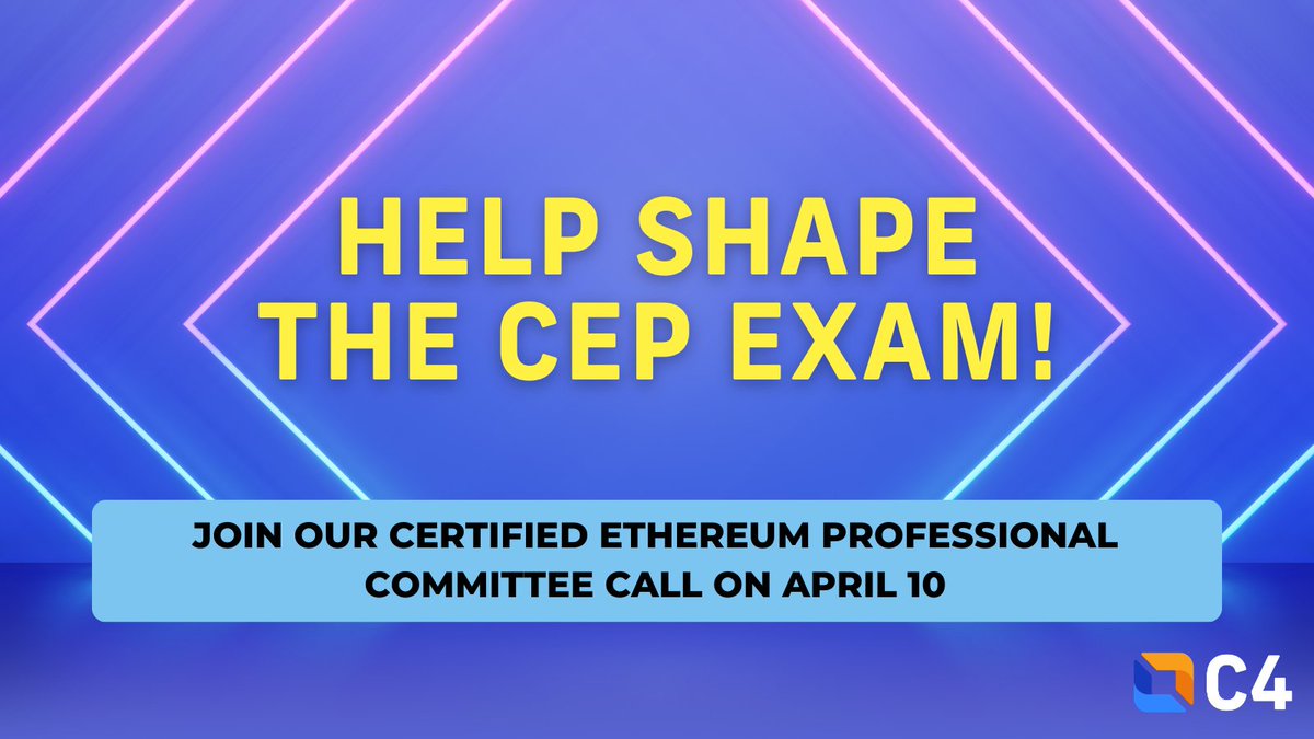 LearnMoreWithC4's tweet image. Our CEP committee is hosting a community call on Thursday, April 10 at 12pm ET to discuss updates to the CEP exam—and we want your input!

It’s informal, open to all, and your feedback matters.

RSVP to get the invite: forms.gle/cnDpRaev3ECAH4…