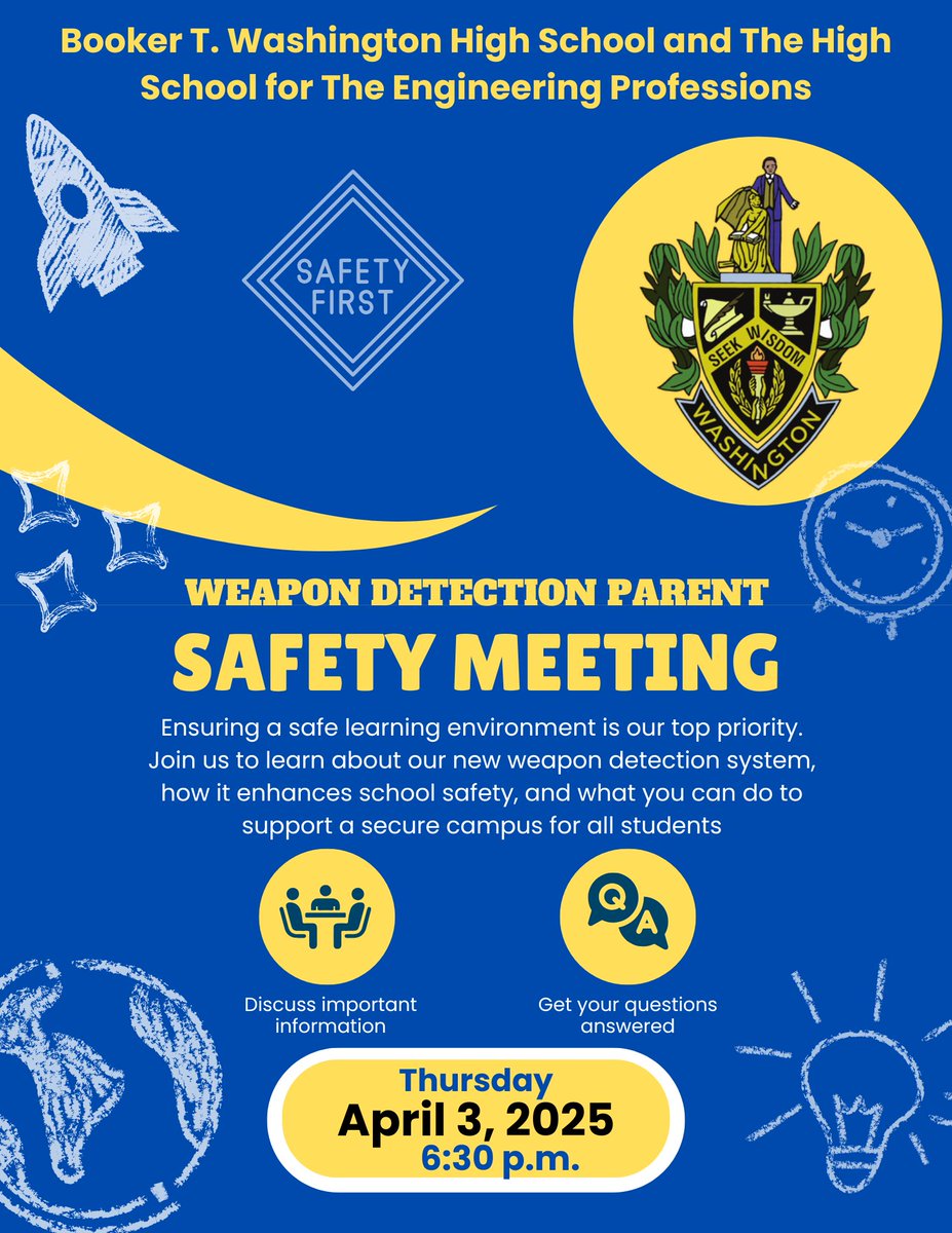 ATTENTION❗❗
BTW Parents &amp; Students, we will have our next Parent Meeting TODAY, Thursday, April 3, 2025 at 6:30pm. We will share important safety information &amp; STAAR testing updates. See you there! 😉💙💛 #BTWcares #SafetyFirst #STAARalignment #StudentSuccess #TheWashingtonWay