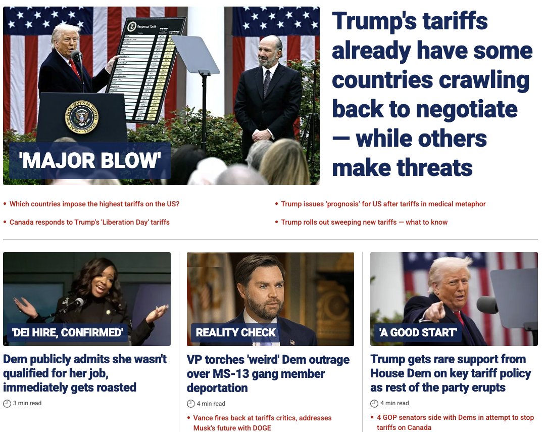 The <a href="/FoxNews/">Fox News</a> landing page, by contrast, doesn't even mention the stock market.