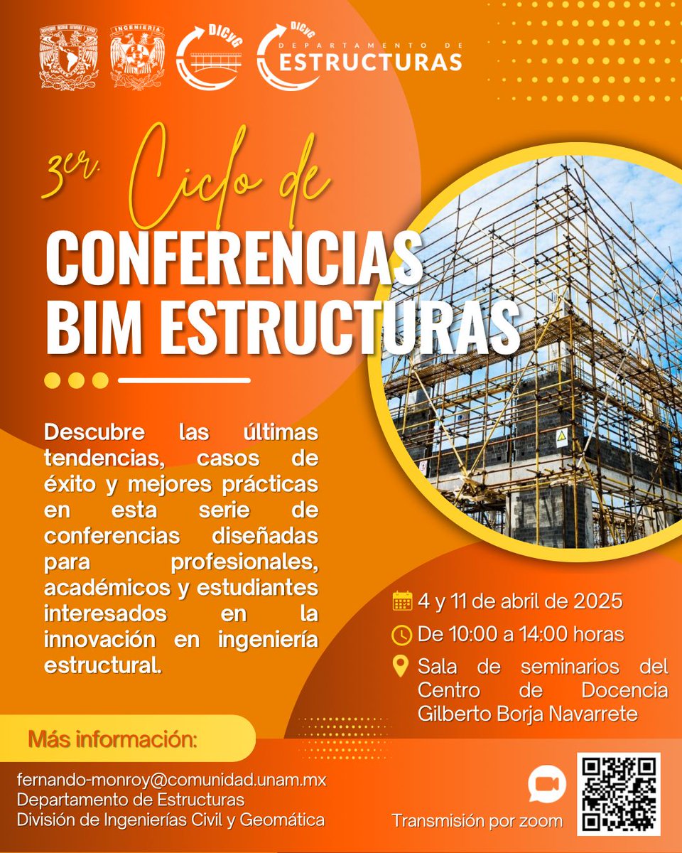 #orgullobimtaskgroup

¡No te lo pierdas! 🚀 La Facultad de Ingeniería de la UNAM organiza este ciclo con expertos, incluyendo a Guillermo Casar y Grupo Arqual, miembros del BIM Task Group México.

📅 4 y 11 de abril | 🕙 10:00 - 14:00 h
📍 UNAM | 💻 Transmisión por Zoom