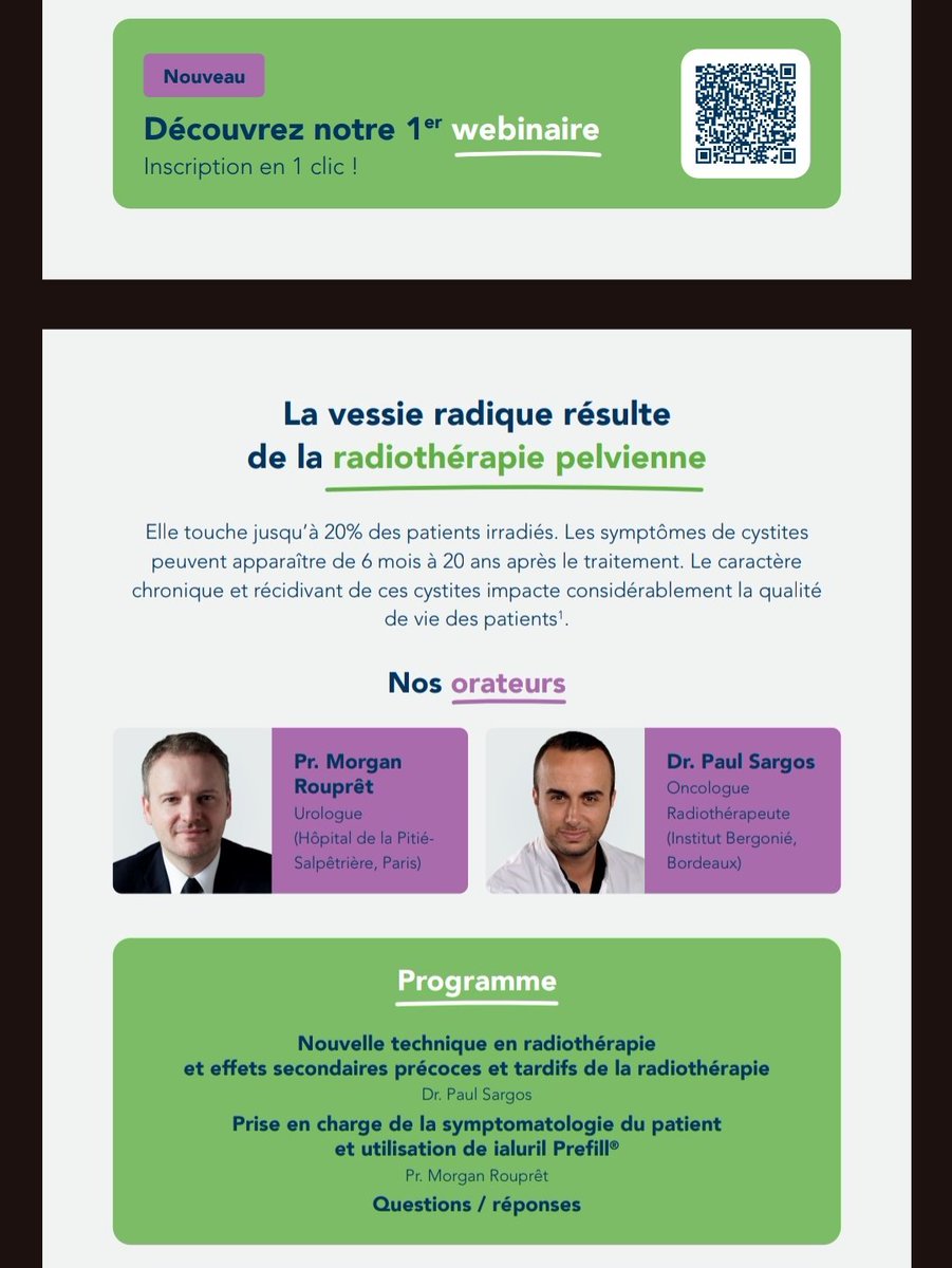 Paul Sargos (@paulsargos) on Twitter photo 🌟Avec <a href="/MRoupret/">Morgan Roupret</a> nous parlerons de la gestion de la cystite radique.
🌟Tous les renseignements sur ce Webinar sont accessibles via le QR code ✅ 🌟Avec <a href="/MRoupret/">Morgan Roupret</a> nous parlerons de la gestion de la cystite radique.
🌟Tous les renseignements sur ce Webinar sont accessibles via le QR code ✅