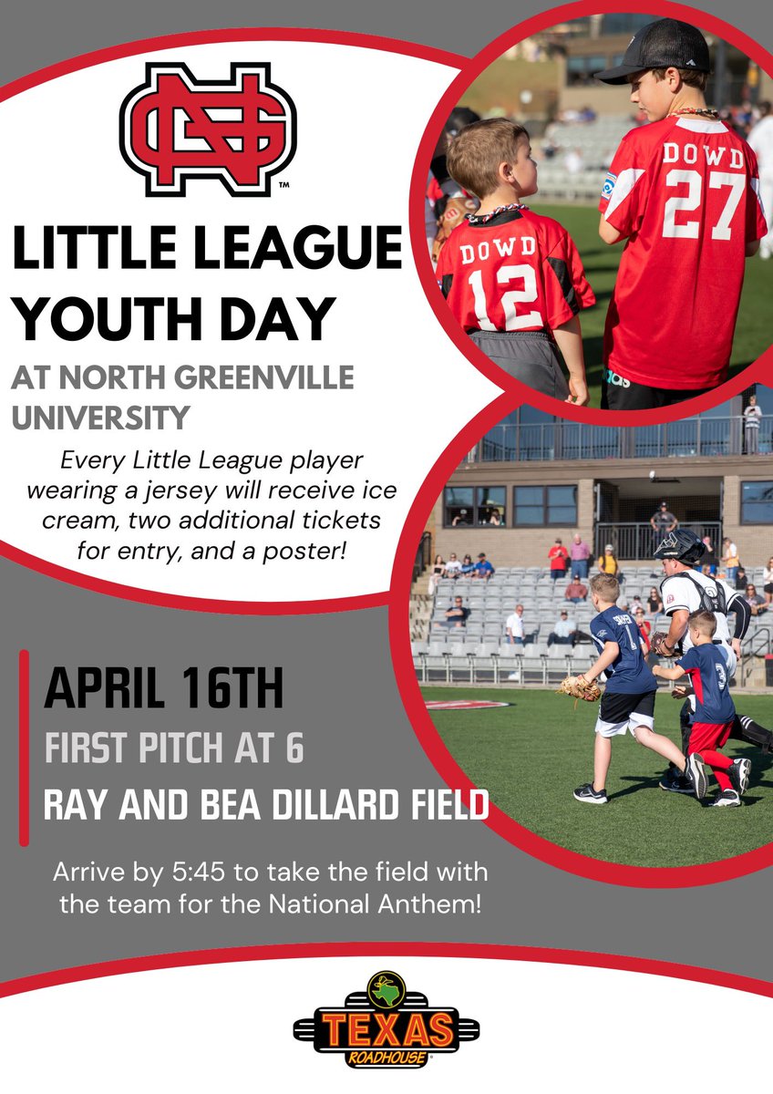 North Greenville Baseball (@ngubaseball) on Twitter photo Come on out to Little League Day at NGU! Wednesday 4/16 <a href="/6pm/">Follow us @Shop6pm!</a>
<a href="/NwllBaseball/">NorthwoodBaseball</a> <a href="/GreenvilleLL/">Greenville LL</a> <a href="/blueridgeLL/">Blue Ridge Little League</a> <a href="/LittleLeague/">Little League</a> Come on out to Little League Day at NGU! Wednesday 4/16 <a href="/6pm/">Follow us @Shop6pm!</a>
<a href="/NwllBaseball/">NorthwoodBaseball</a> <a href="/GreenvilleLL/">Greenville LL</a> <a href="/blueridgeLL/">Blue Ridge Little League</a> <a href="/LittleLeague/">Little League</a>