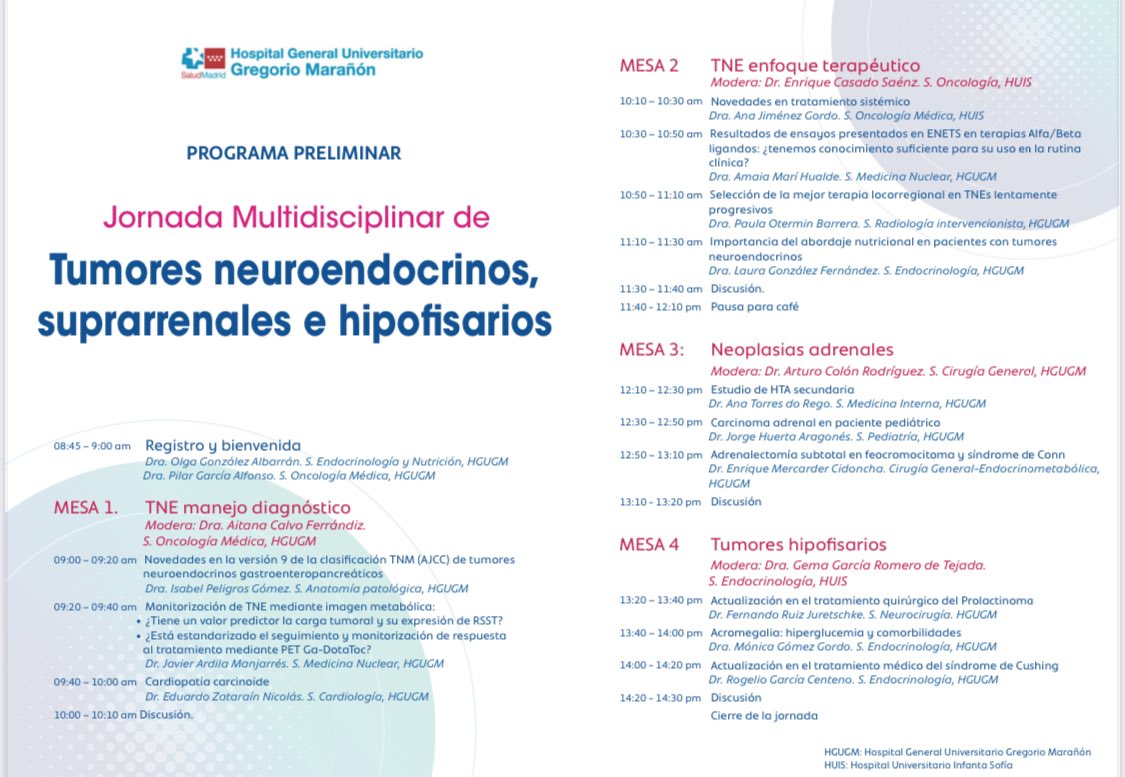 ⏰ Reserva en tu agenda ⏰ 

‼️Jornada Multidisciplinar de #TNE,suprarrenales e hipofisarios‼️ 

HGU Gregorio Marañon 
Centro Excelencia #ENETS 
13 Junio 2025

PLAZAS LIMITADAS!!
Más información ⬇️