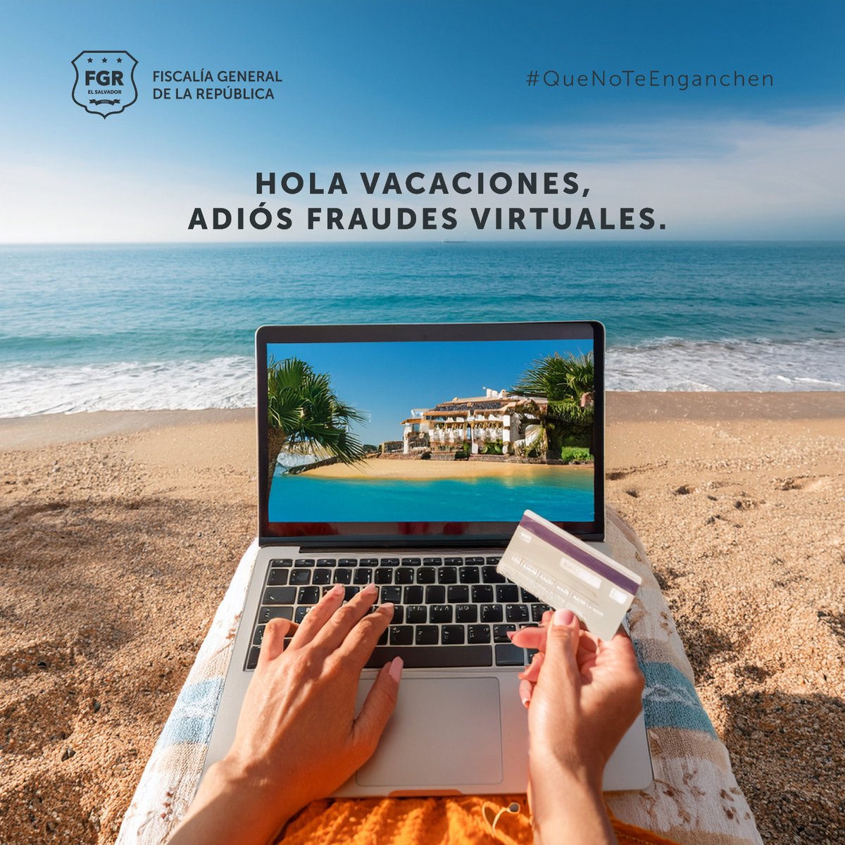 FGR_SV's tweet photo. #QueNoTeEnganchen | No brindes tus datos bancarios 💳en cualquier plataforma y verifica que el sitio web 👩🏻‍💻📱 o aplicación es segura 🔒. No sabes quién puede estar al otro lado. 

✅En el 2025, disfruta unas vacaciones sin estafas. https://t.co/SfBBIJC26N