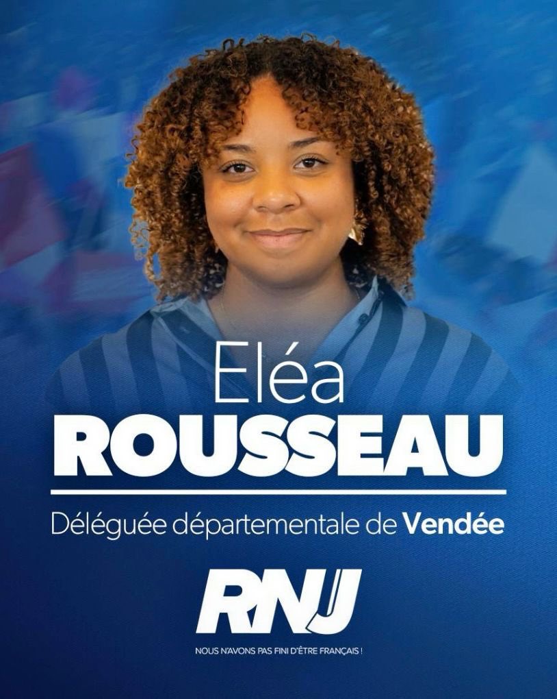 RNJ_Vendee's tweet photo. ✅Nous avons l’honneur de vous présenter notre nouvelle Déléguée Départementale Jeunes : Eléa Rousseau. 

👏 Bienvenue Eléa ! Nous sommes certains qu’elle fera une excellente DDJ et représentera fièrement le mouvement du @RNJ_off .

Nous n’avons pas fini d’être Français !🇫🇷 https://t.co/ErLGyvvFlU