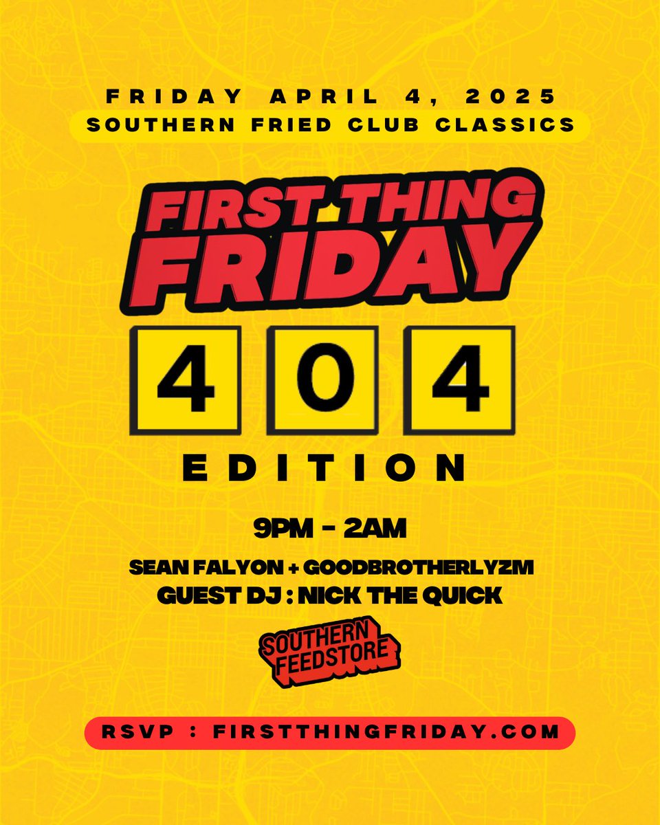 GOODBROTHERLYZM's tweet image. THIS edition of #FirstThingFriday at Southern Feed Store bout to be insane. Beyond us celebrating the ATL for #404Day, beyond me &amp;amp; @SeanFalyon playing them Southern Fried Jams, we got our bro @NickTheQuickATL getting down w/us for his B Day!

NO COVER!!

Firstthingfriday.com