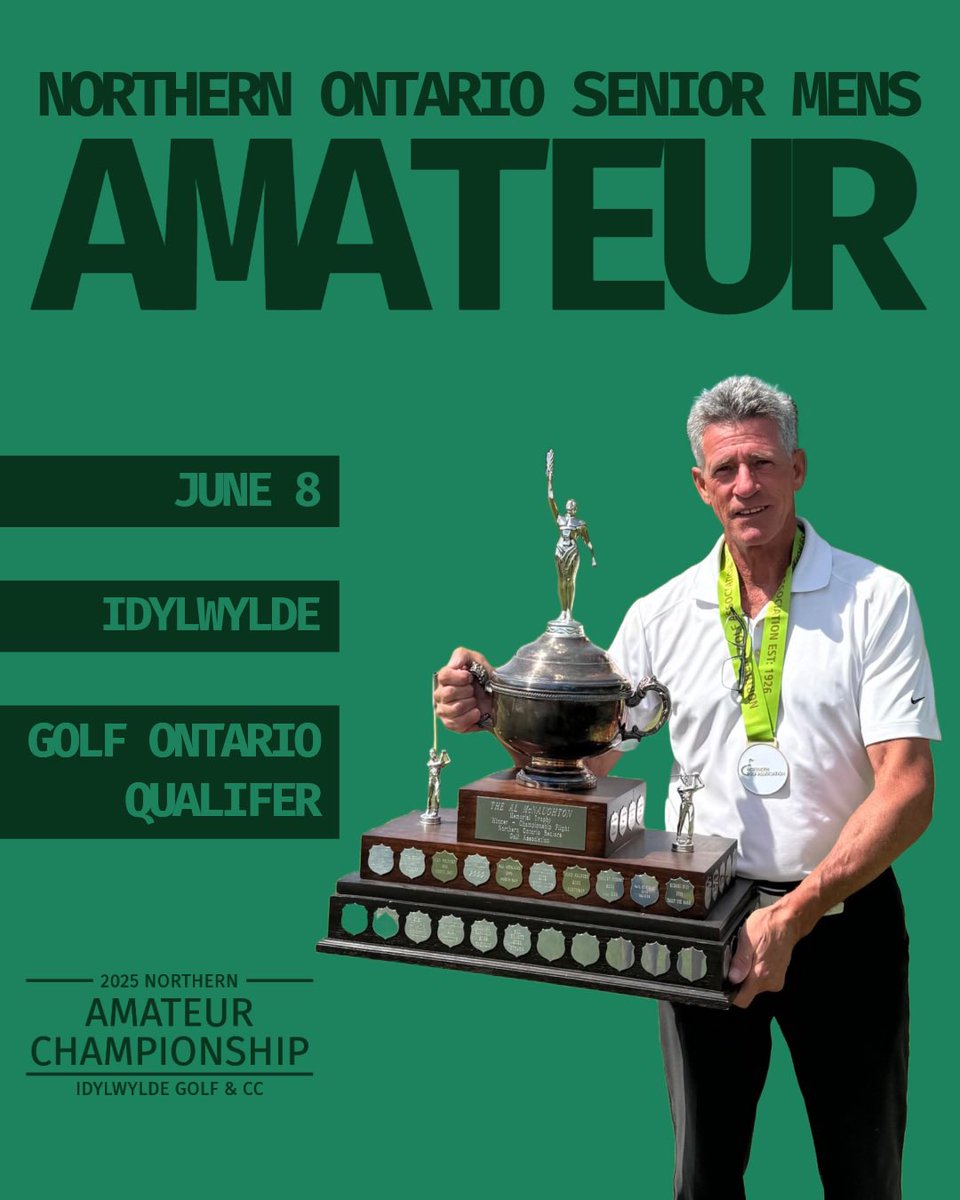 The 2025 Northern Senior Mens Amateur is set to take place at the Idylwyde on June 8th!

This event serves as a qualifier for <a href="/TheGolfOntario/">Golf Ontario</a> Senior Mens Amateur Championship at Lora Bay Golf Club.

🔗 golfgenius.com/pages/11289552…

(Pictured is 2024 Champion, Denis Audette)

#GolfNGA