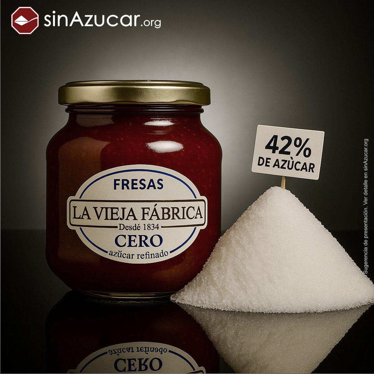 La Mermelada de Fresas CERO de La vieja fábrica contiene un 42% de azúcar.
