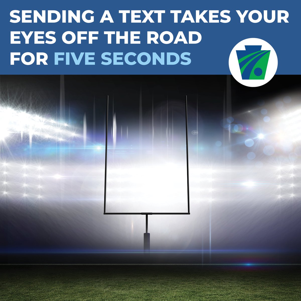 PennDOTNews's tweet image. Sending or reading a text takes your eyes off the road for 5 seconds. At 55 mph, that’s like driving the length of a football field with your eyes closed. Texting is unsafe &amp;amp; against the law. 

More on PA’s texting-while-driving ban: penndot.pa.gov/distracted. 

#PALaw #BeSafePA