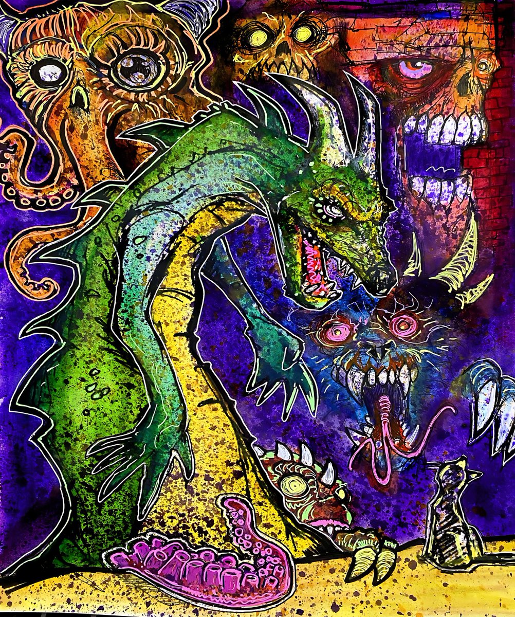 Originally minted Dragon_Versus_Cat ink piece from <a href="/CreepCompanions/">Creepy Companions | Horde Of The Undead</a> collection ✒️

Today I'm happy to have burned 20 <a href="/zombSEIS/">ZombSEIs 🧟 | Sei Of The Dead ☠️</a> to acquire this stellar evolved version of the piece 🐉🐈

Been having a blast collecting <a href="/ArtistByron/">Byron</a> work 💯

Good looks <a href="/AAAMetaHuahua/">AAA MetaHuahua</a> for setting it